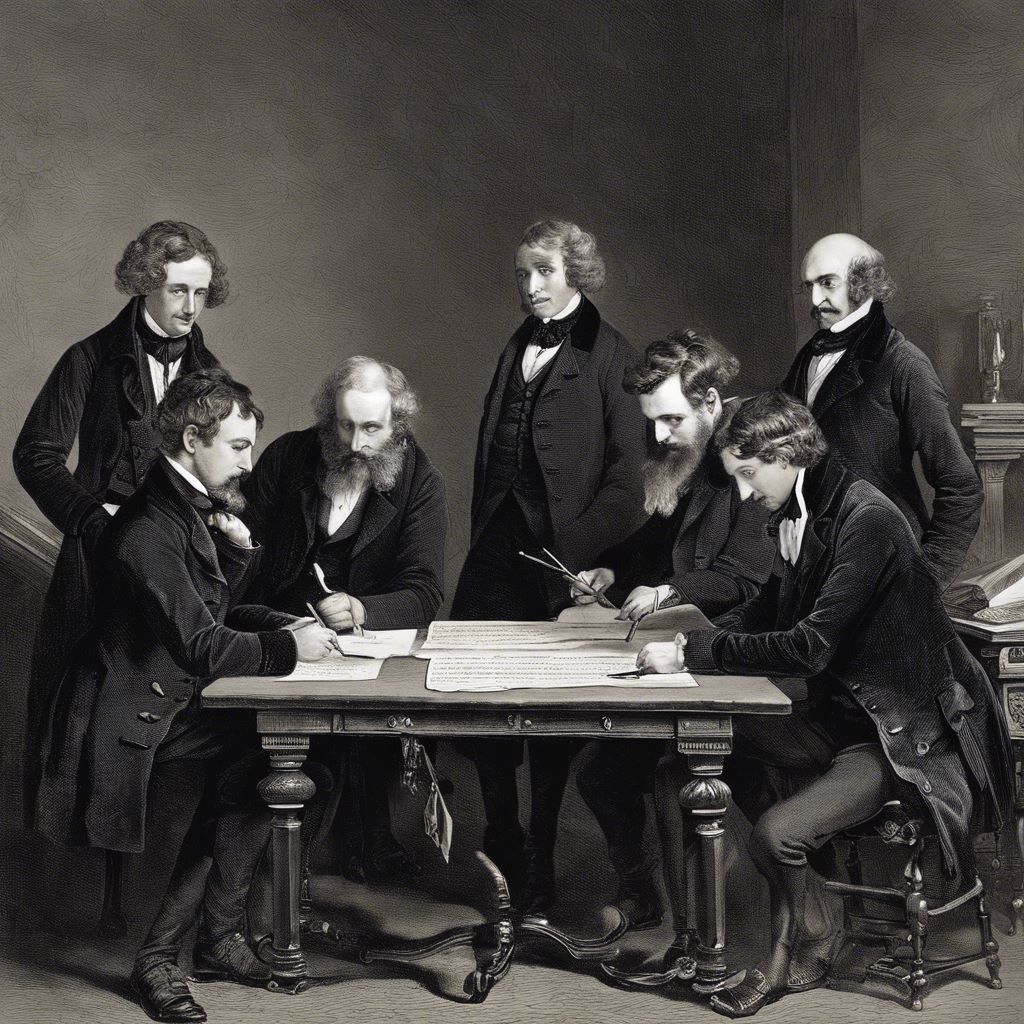 AI-generated-Old-British-Men-at-a-table-signing-a-document-with-a-quill-pen