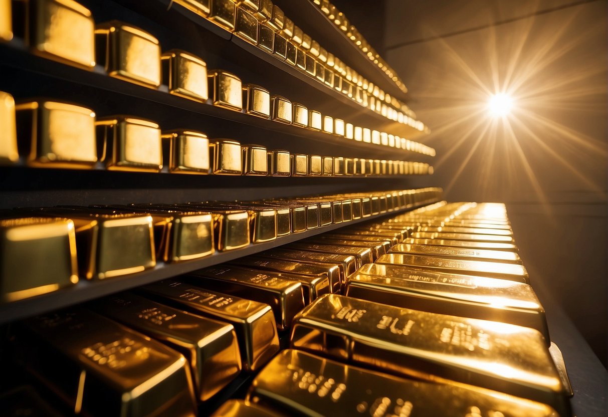 Sunlight gleams off rows of stacked gold bars in the high-security Fort Knox vault Security cameras and armed guards patrol the perimeter