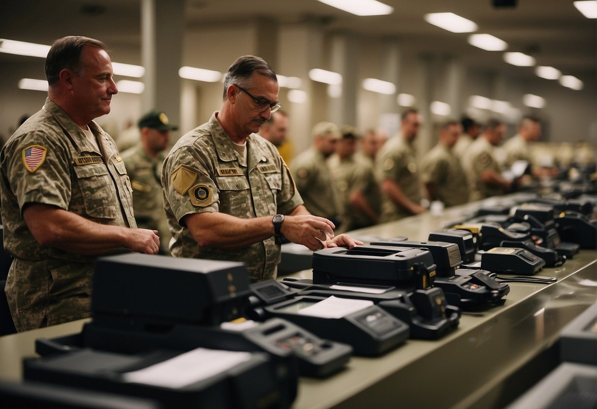 The bustling activity of personnel and equipment in the administrative and operational areas of Fort Knox where the legendary gold reserves are stored creates a sense of importance and security