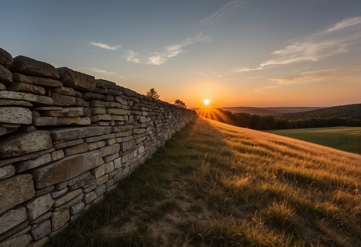 The sun sets behind the historic stone walls of Fort Knox where the legendary gold reserves gleam in the fading light