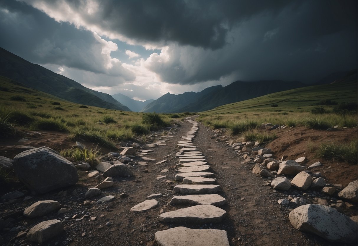 World Bank faces scrutiny and opposition depicted by a stormy sky and a rocky path ahead