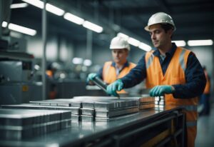 industrial workers handling platinum bars inside of a plant