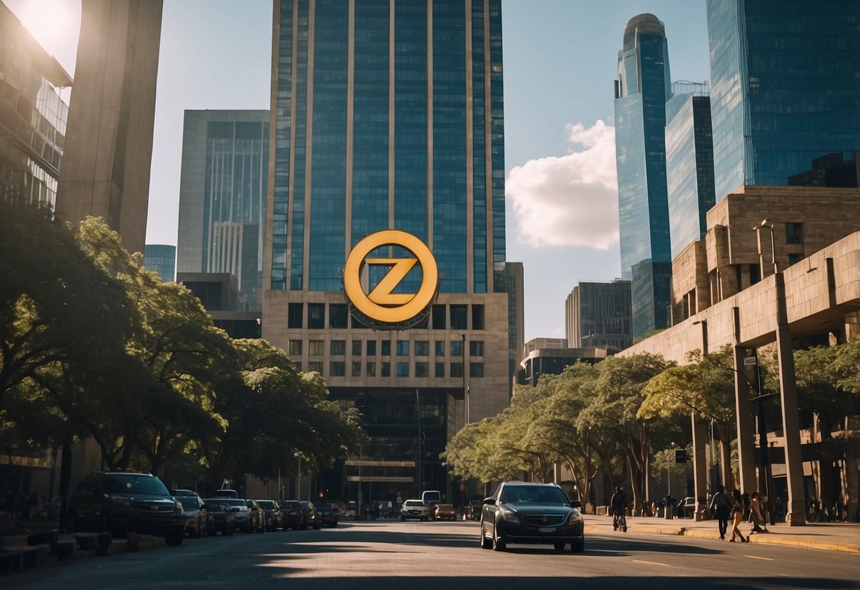 big bank building with the letter Z on it