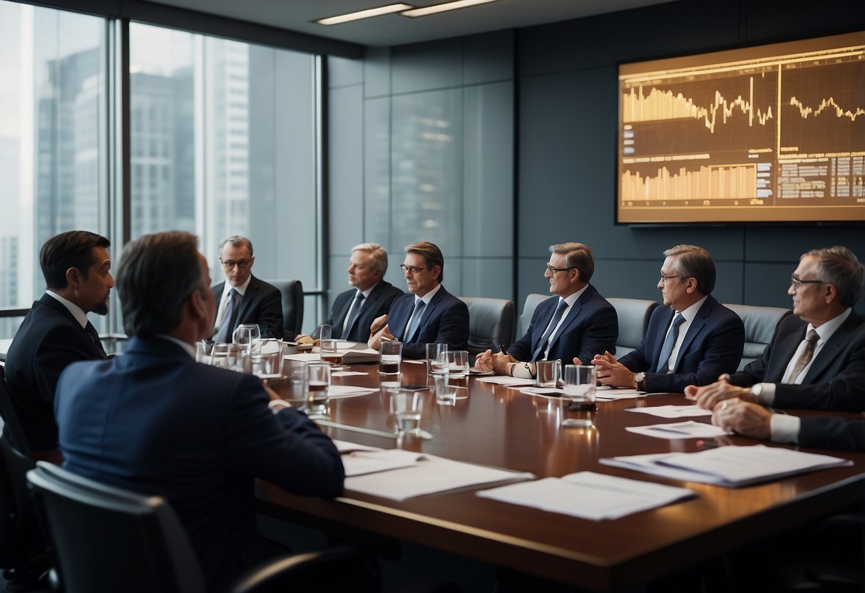 business men sourrounding a desk seemingly at a meeting