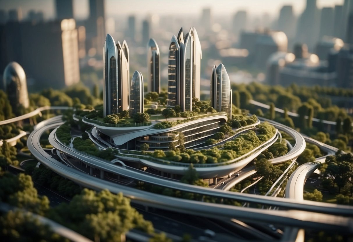 futuristic city with highways