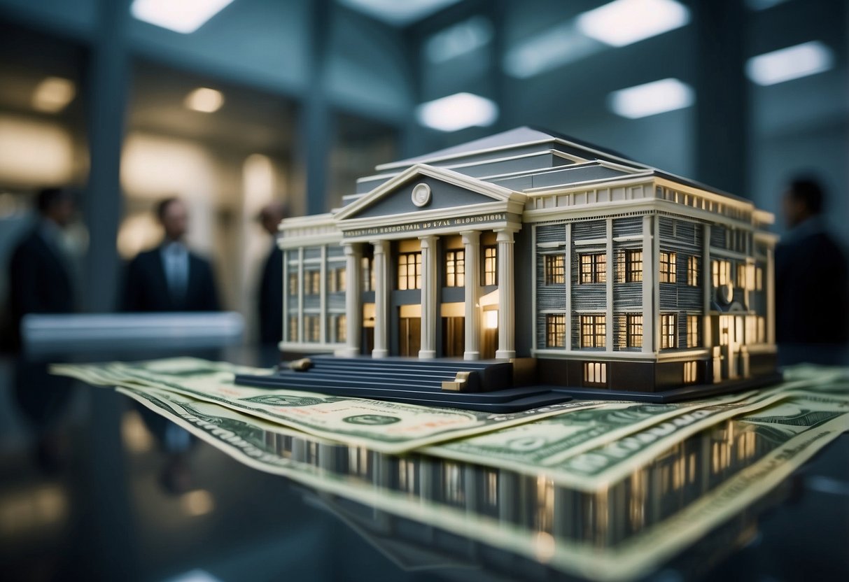 government style building on a table with men in suits surrounding it