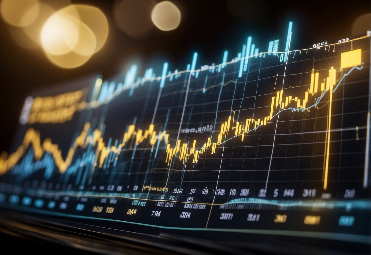 neon chart with blue and gold lines