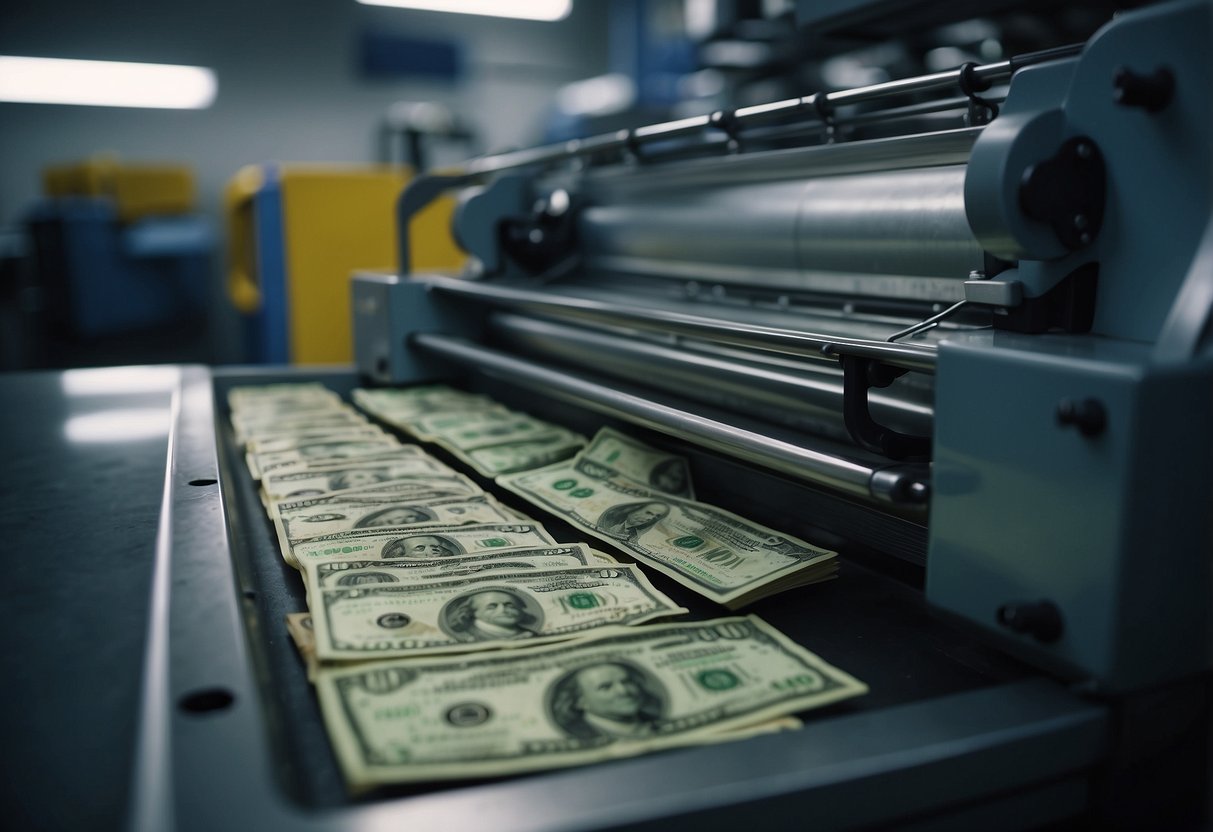 paper currency being printed from a printing press