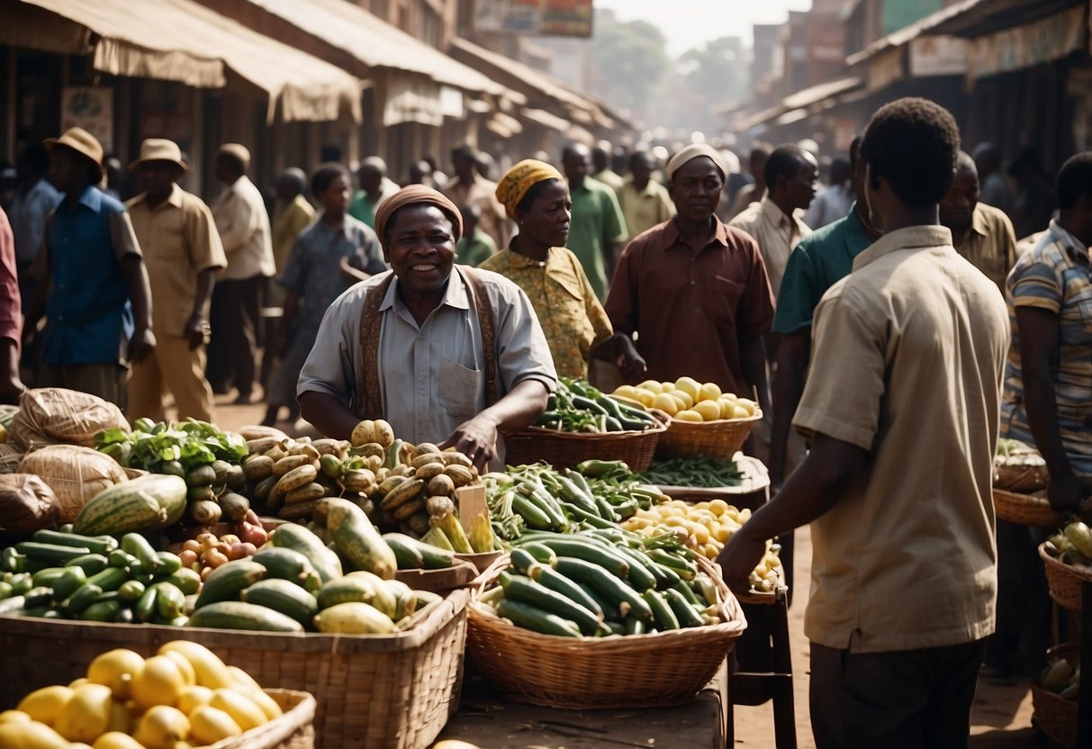 people at a market in zimbabwe with the zig buying vegetables