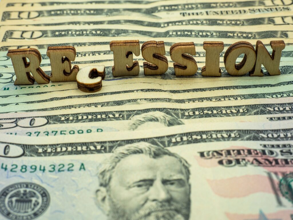 fifty dollars bills with a concept of recession
