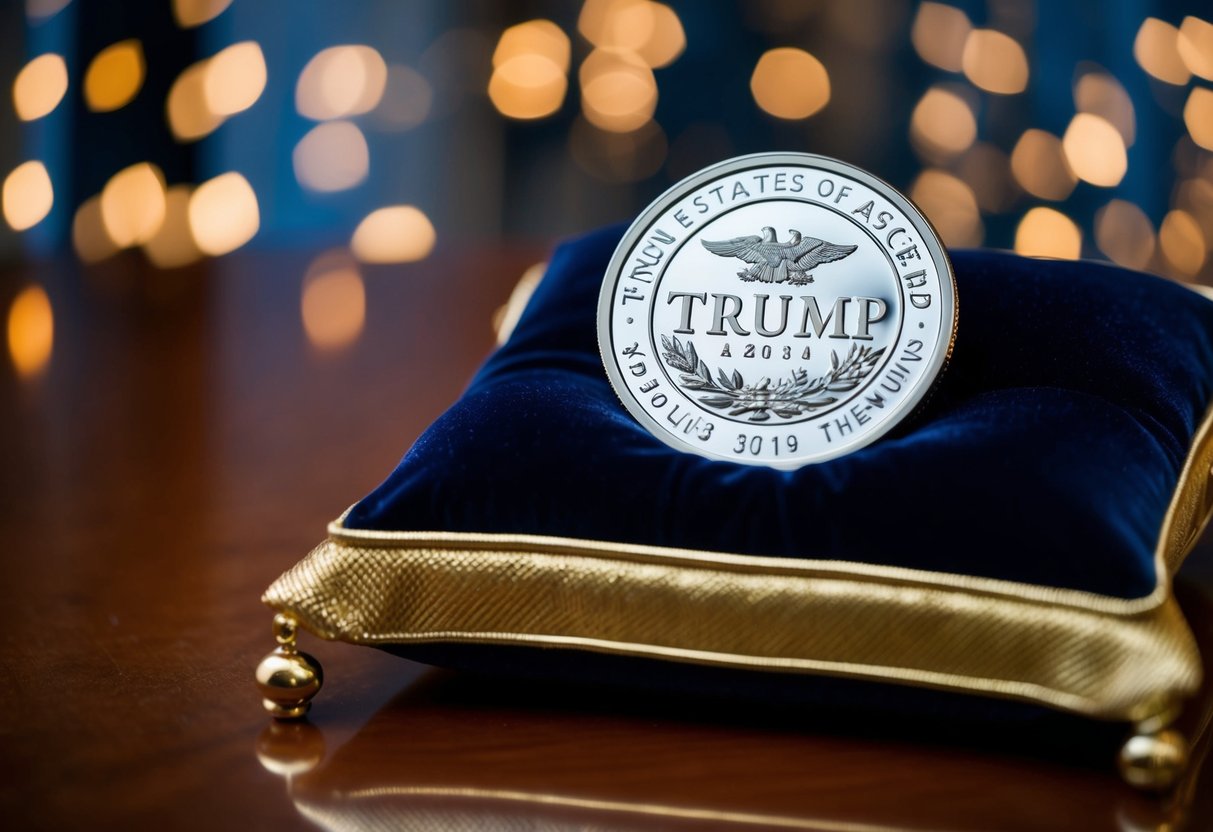 trump coin on a royal seating pad