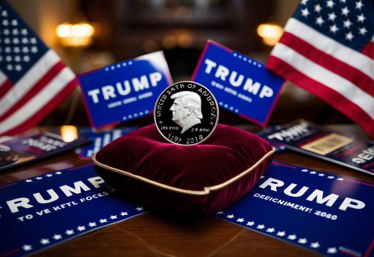 trump silver coin with trump signs