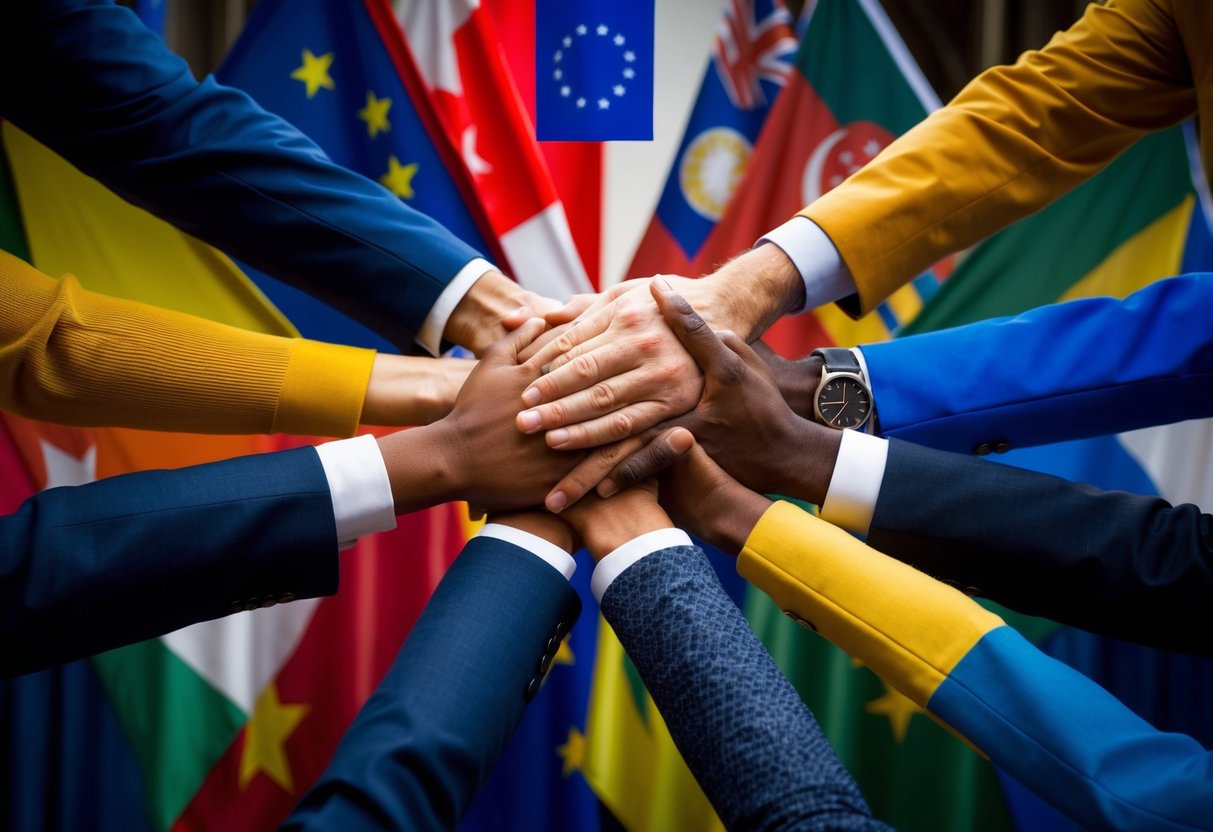 a diverse group of hands all coming together