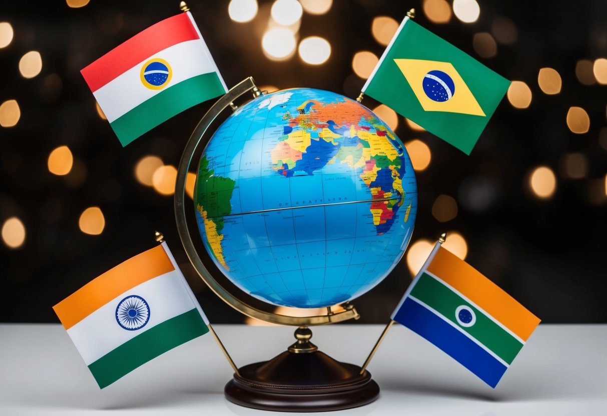 globe with brics countries flags