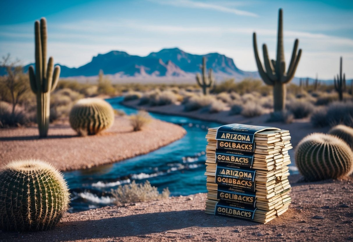 stacks of arizona goldbacks on the side of the road in the desert