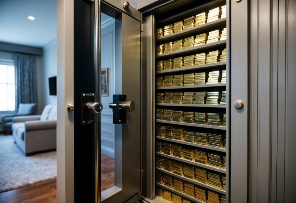 gold bars stacked in a closet of a home