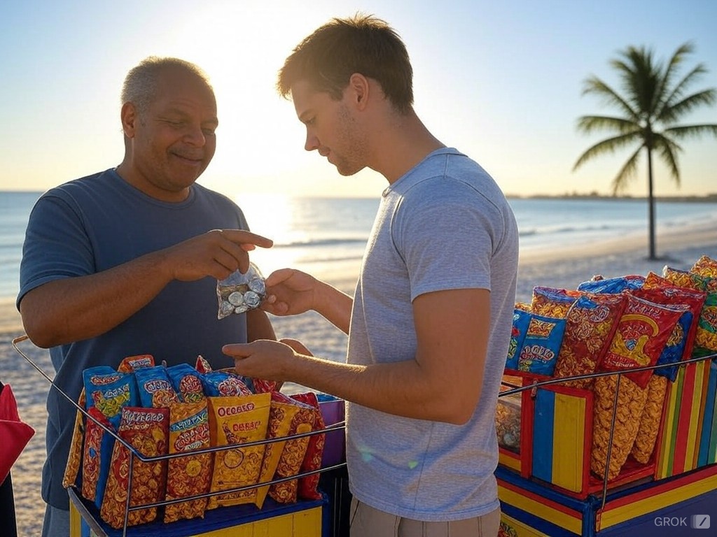 man using silver to purchase from a street vendor in Florida