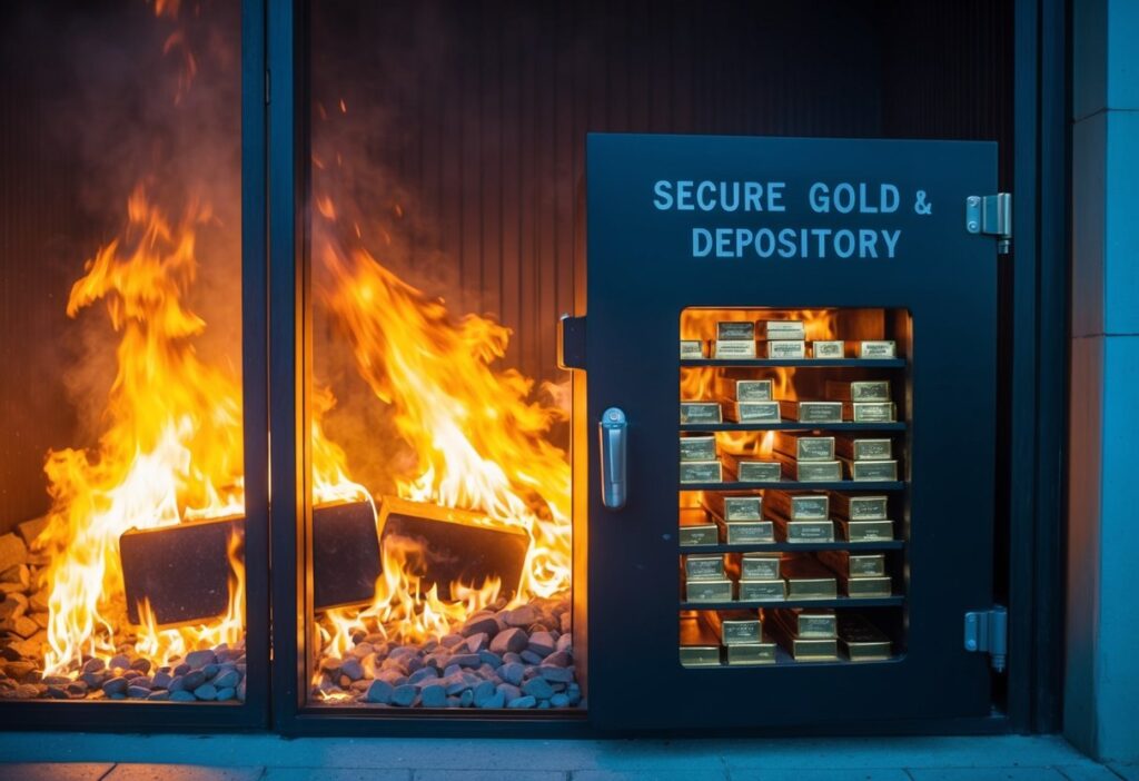 gold and silver in a fire