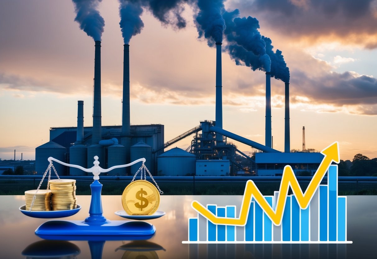 industrial plant with a scale and chart in the foreground foreshadowing inflation