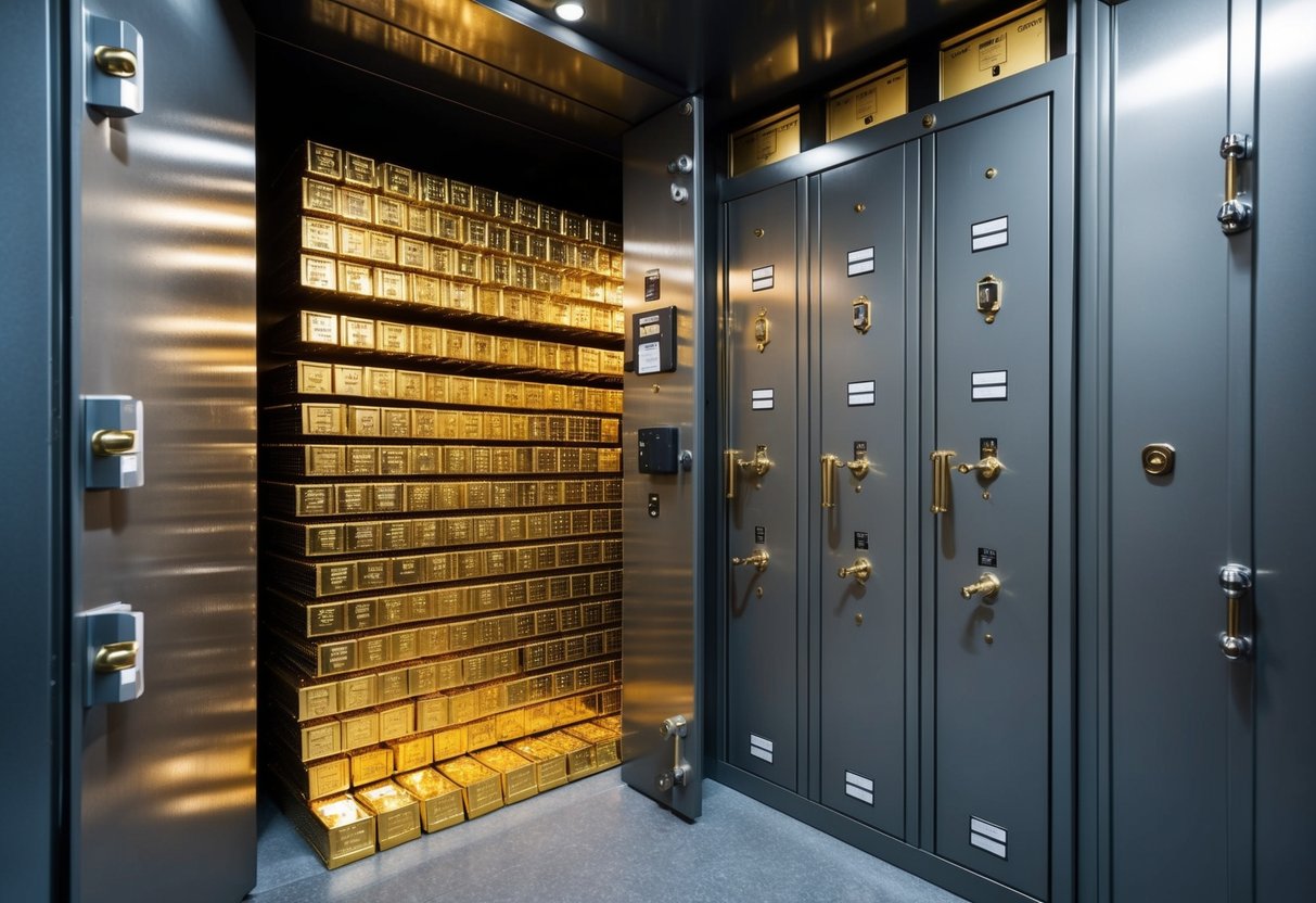 gold bars stacked in a locker