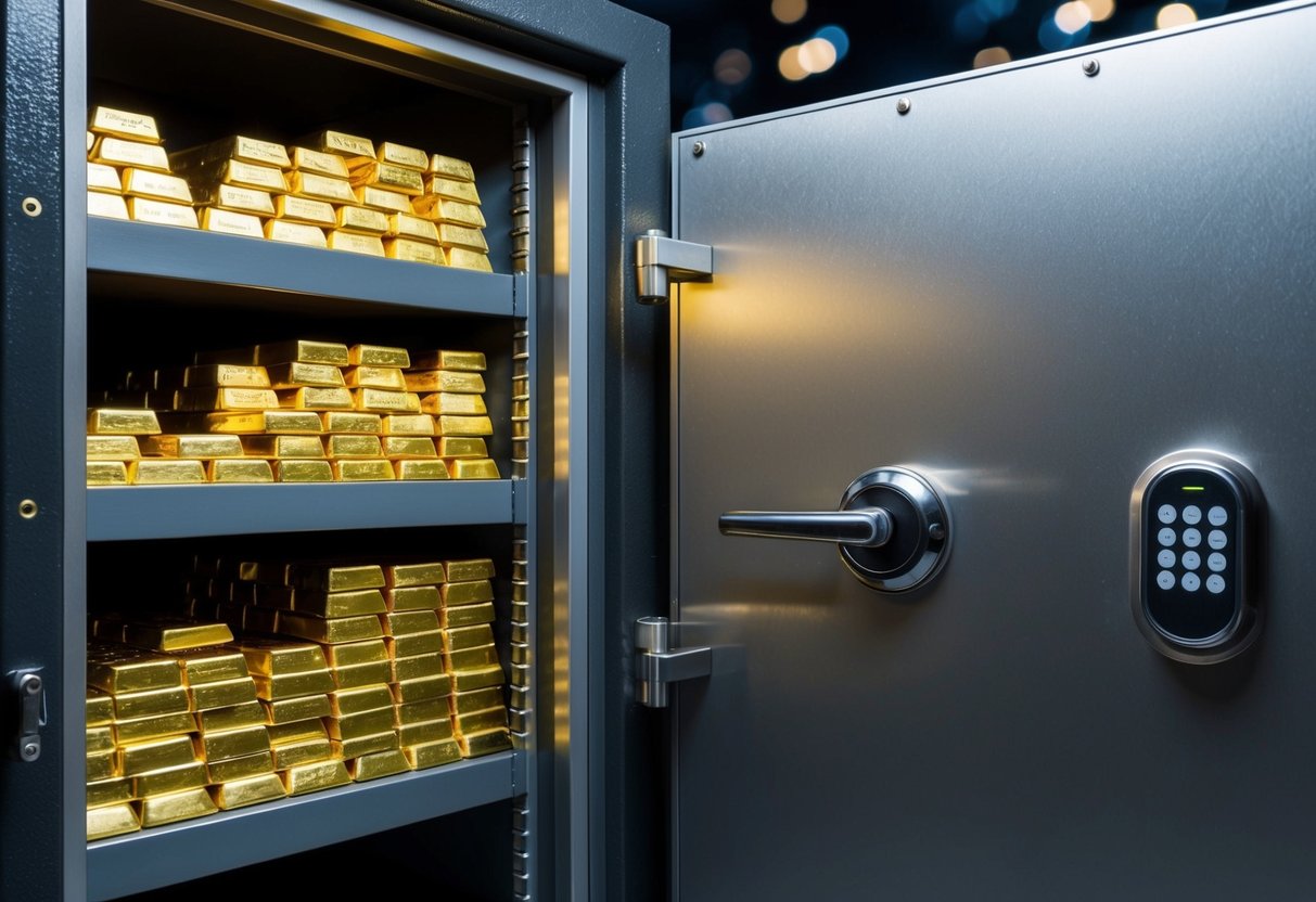 gold kilo bars stacked in a safe