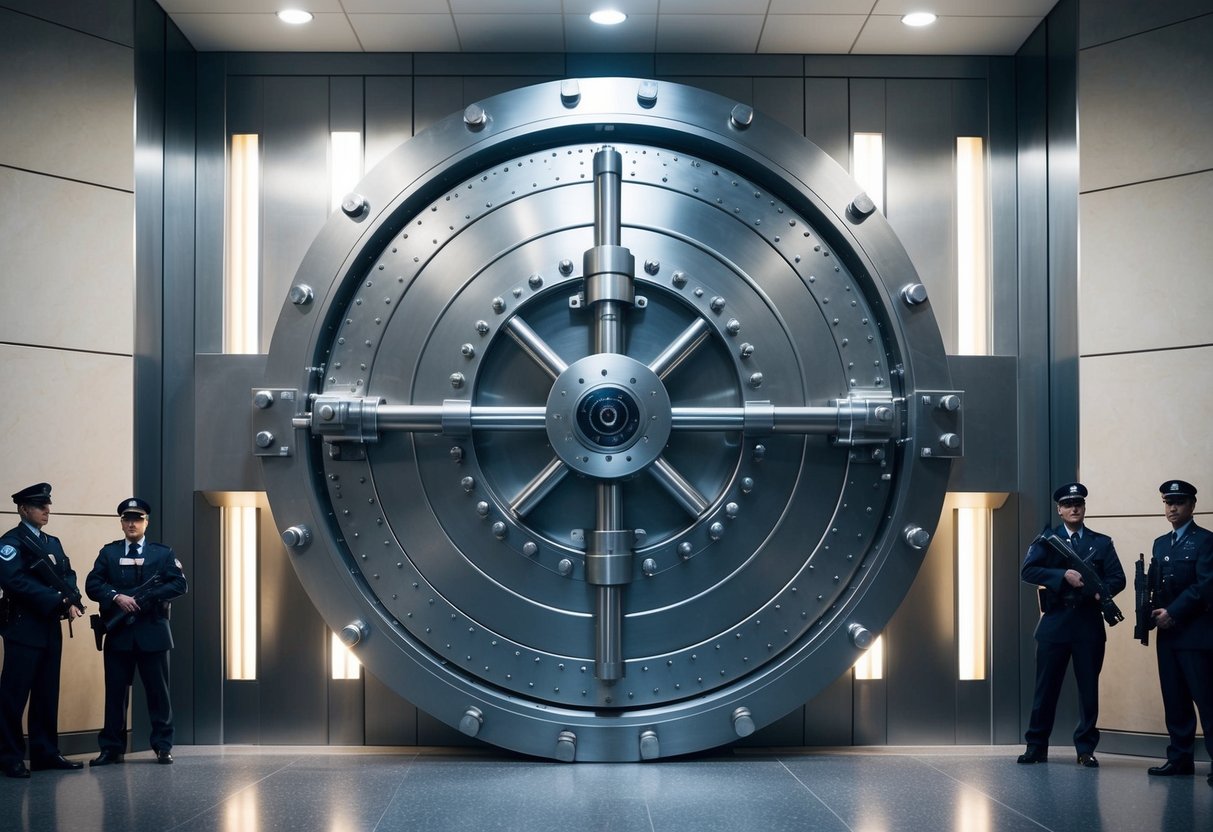 guards outside of a bullion depository vault