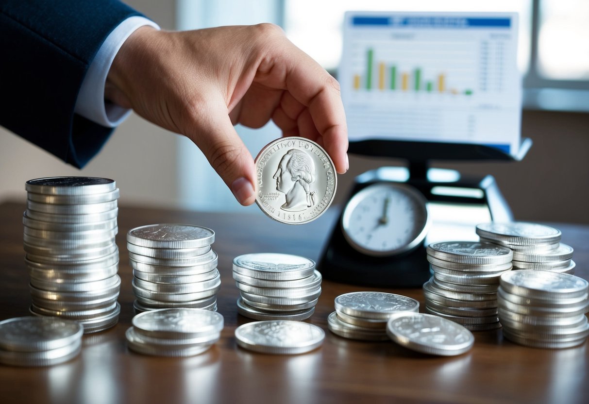 man holding a silver quarter