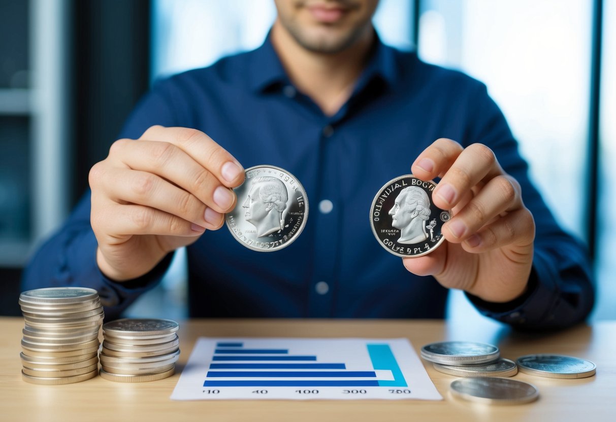 man holding silver quarters