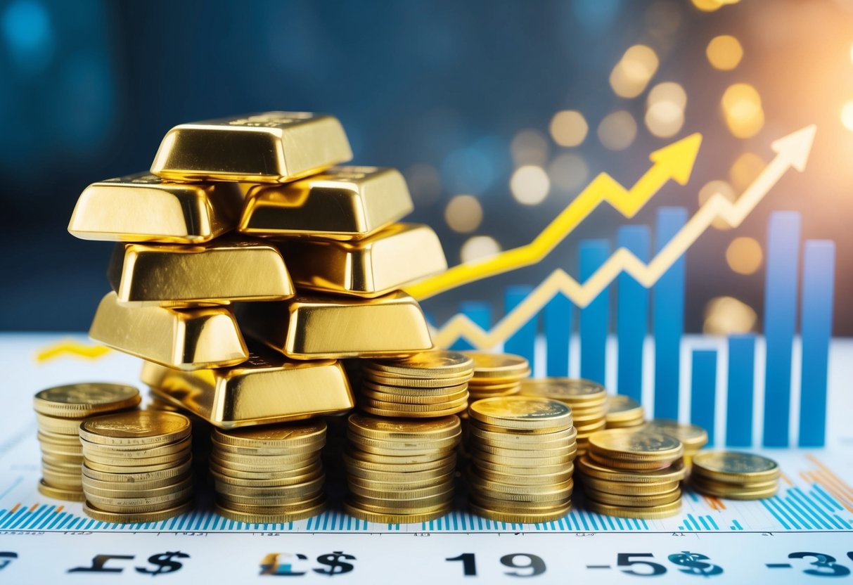 gold bars and coins on a table showing performance