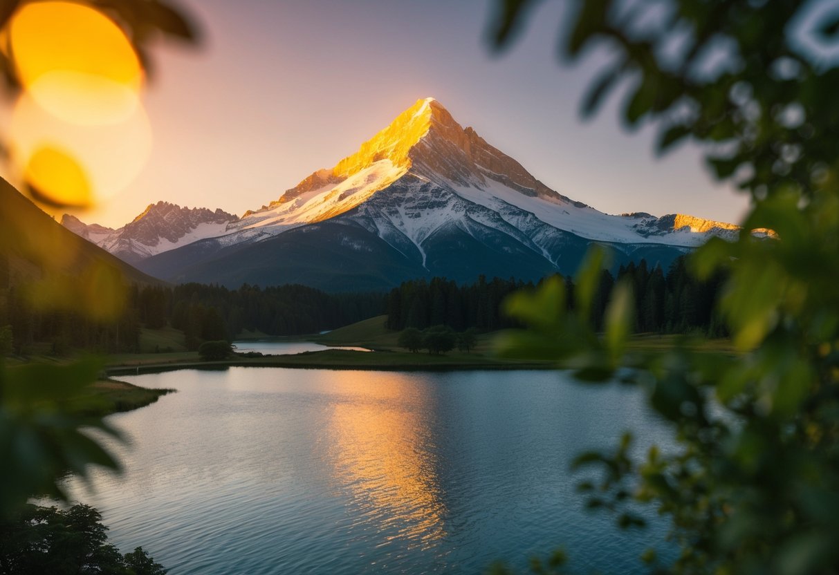 mountain range with golden sunset