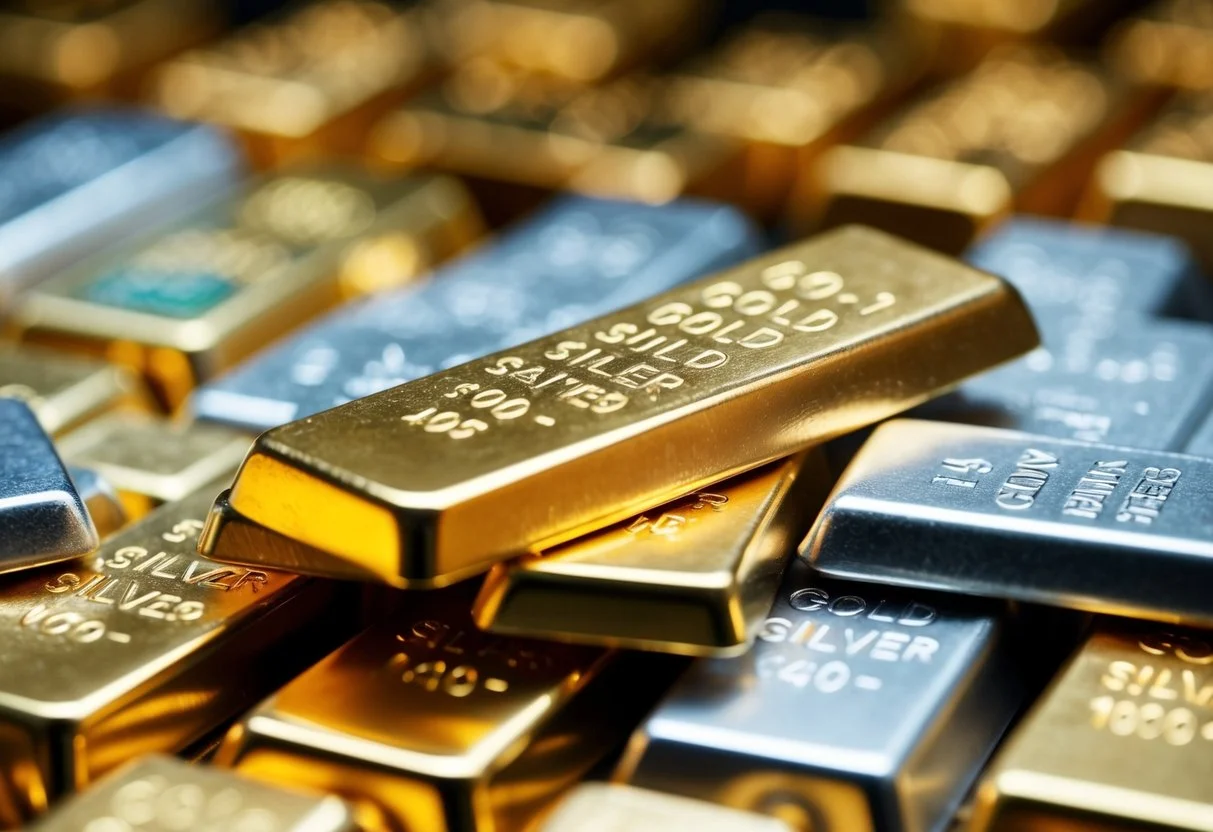 Gold and Silver Bars Scattered