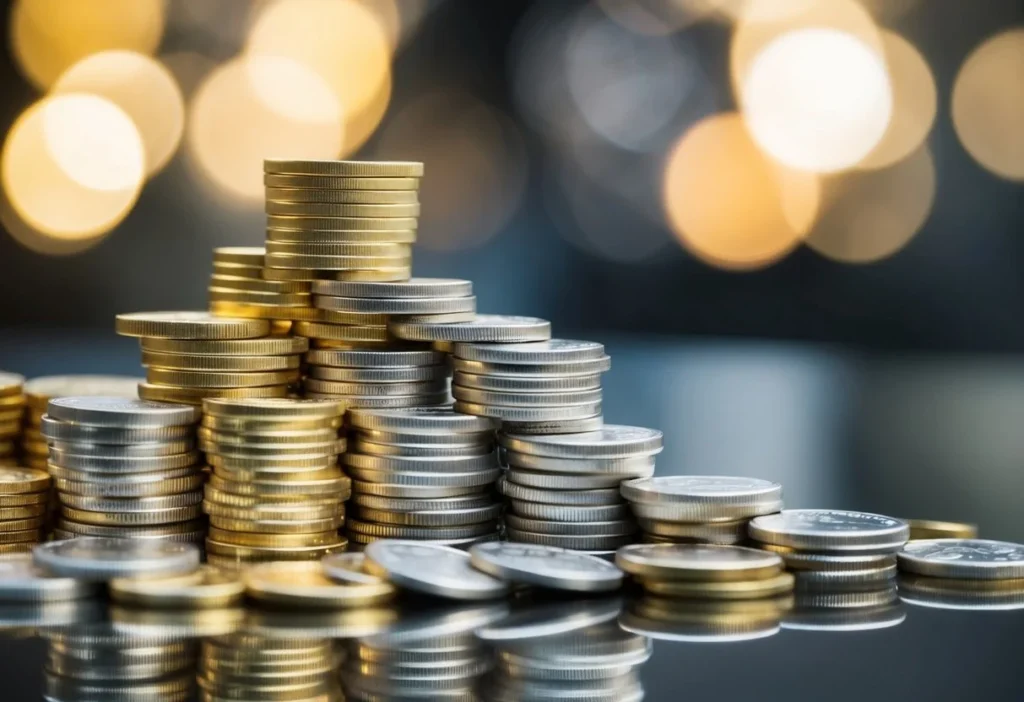 gold and silver coins on a table