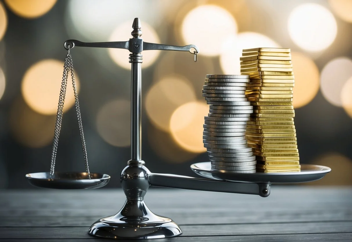 gold bars and silver coins on a scale