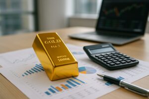 Gold bar and Calculator