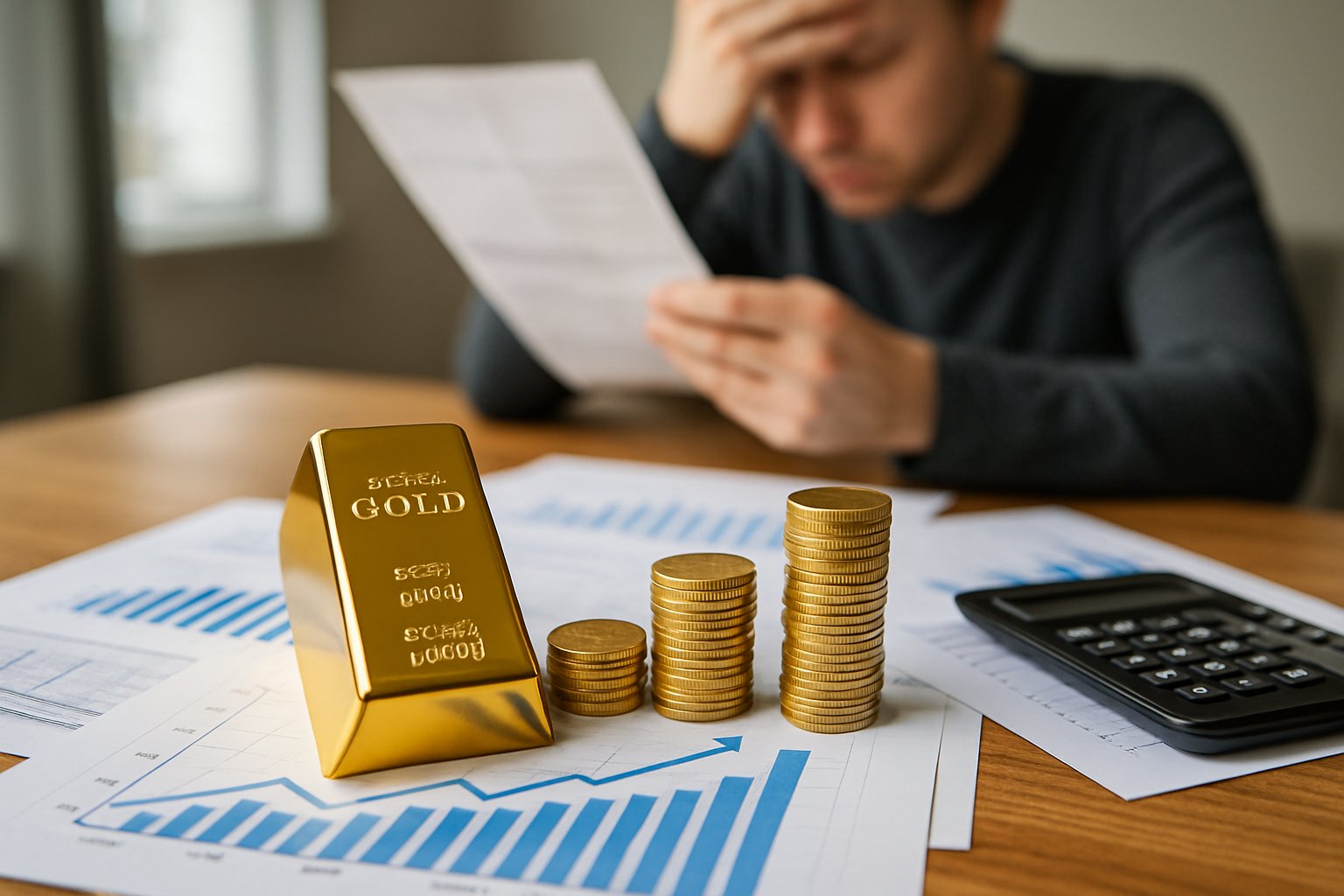 Gold bar next to stocks