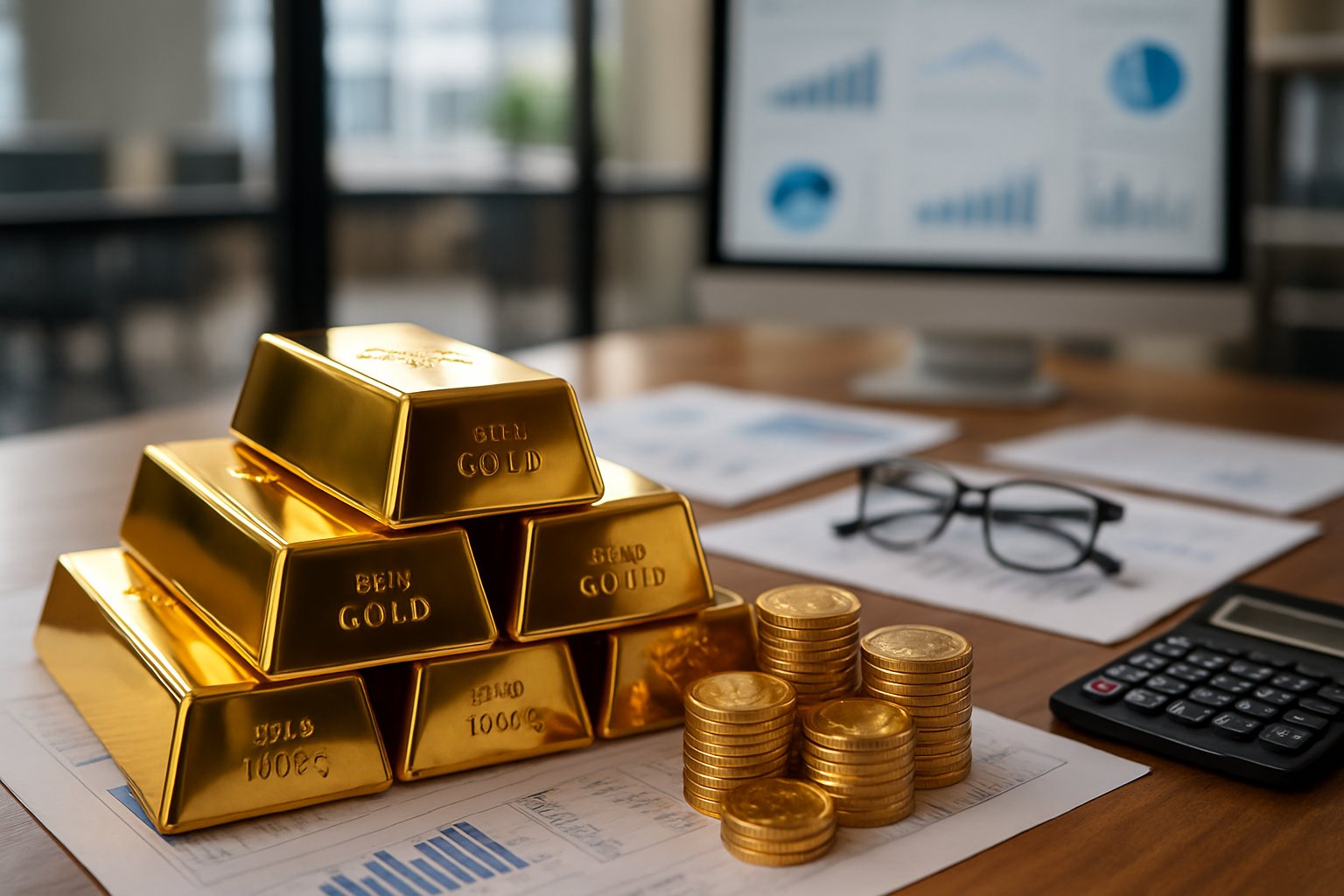 Gold bars, gold coins money