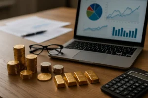 Glasses, gold, stocks