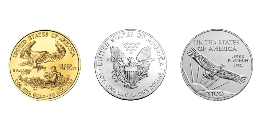 Gold, Silver, and Platinum American Eagle Coins