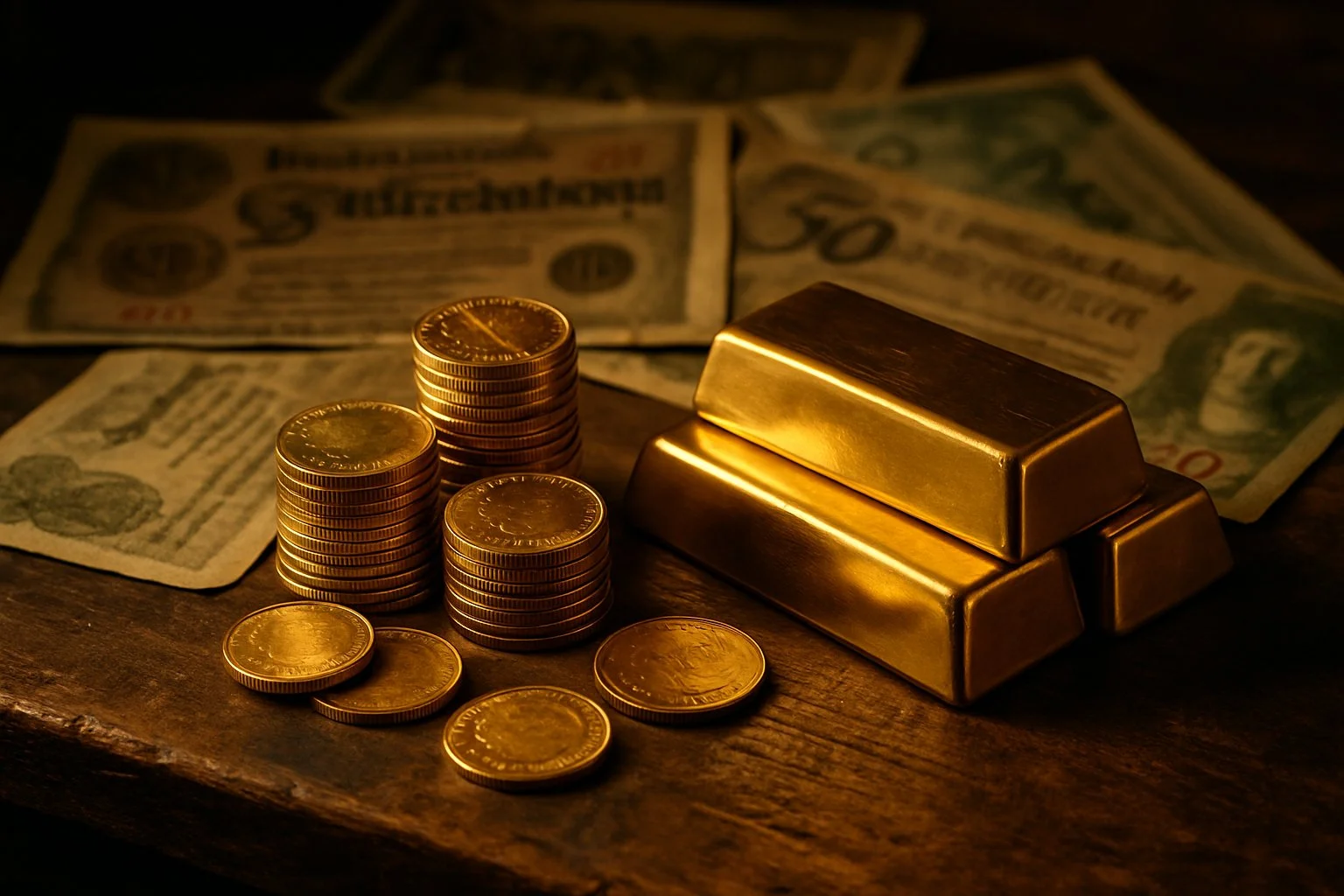gold-bars-and-coins-with-German-Marks