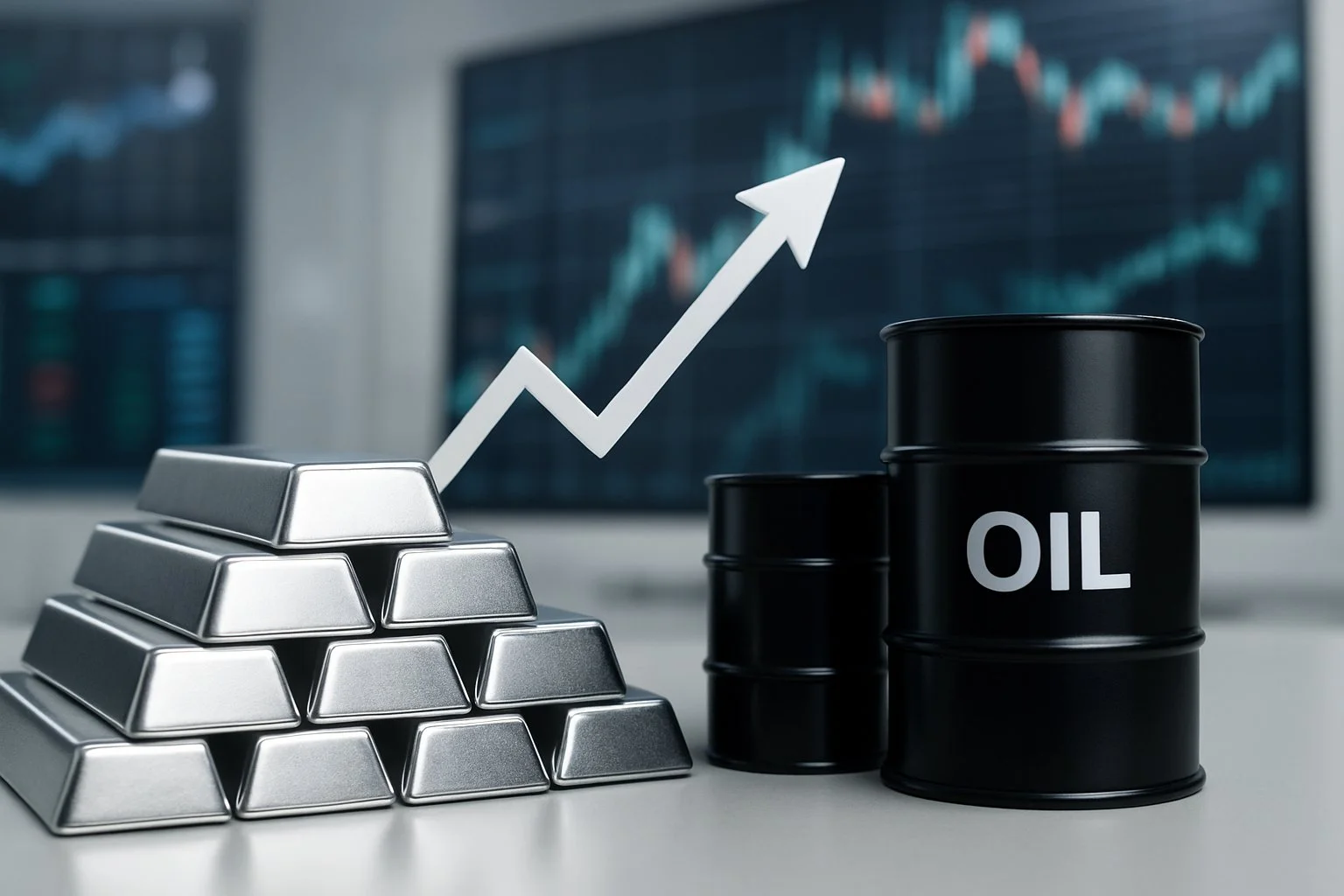 10 Silver Bars with Stocks and Oil