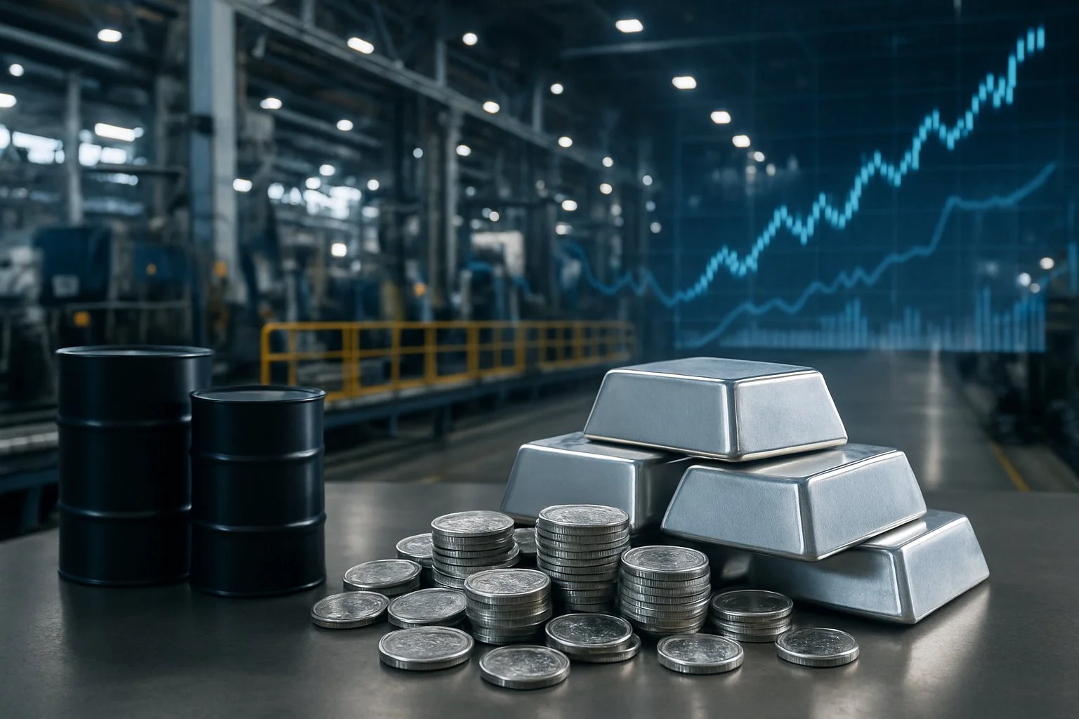 Silver Coins With Oil Barrel