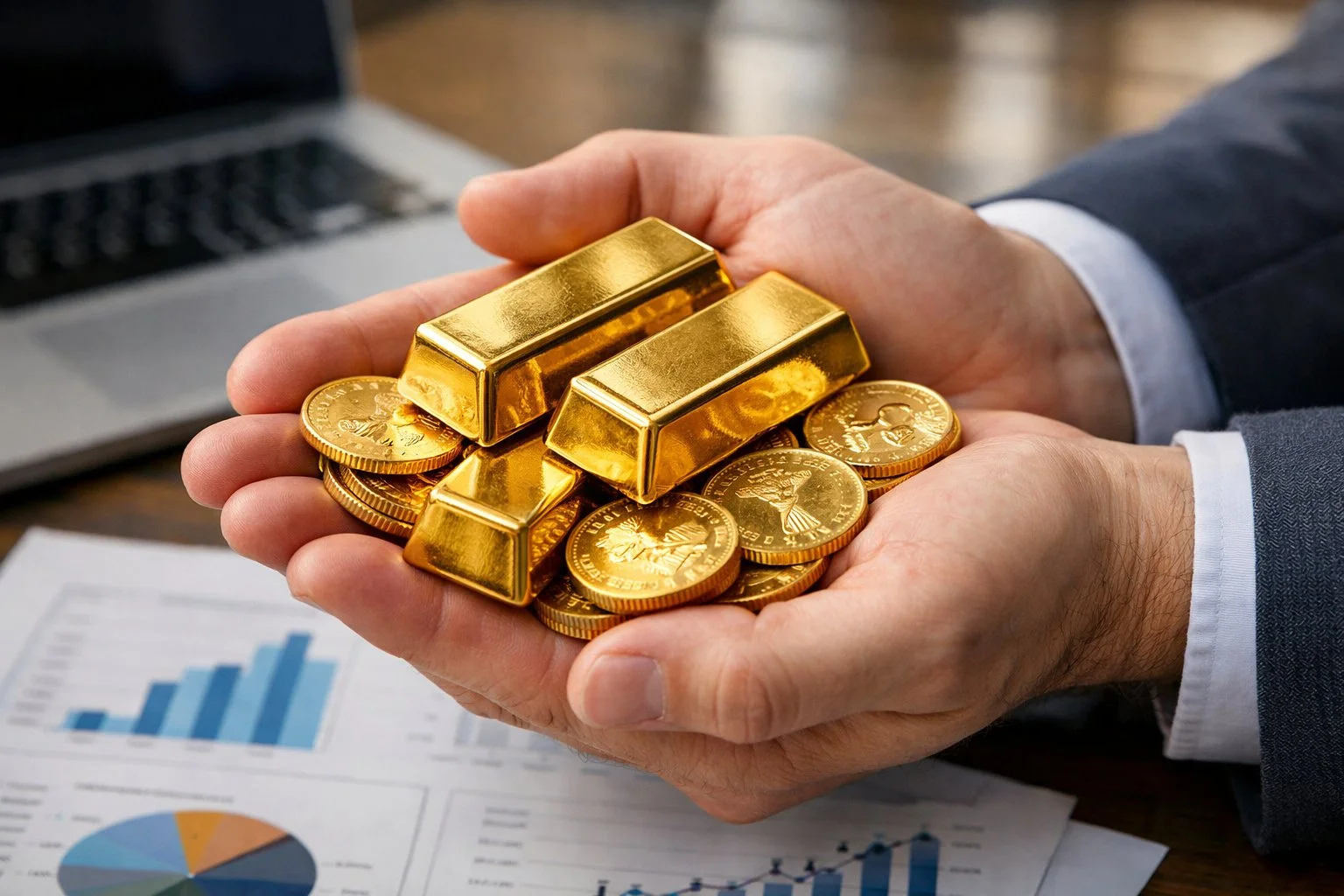 Double hands holding physical gold | Metals Edge Double hands holding physical gold