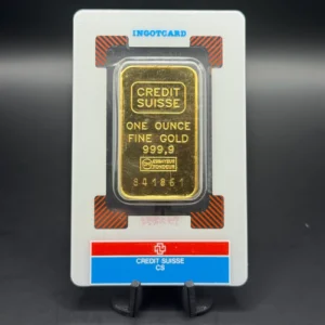 Gold one-ounce gold ingot labeled