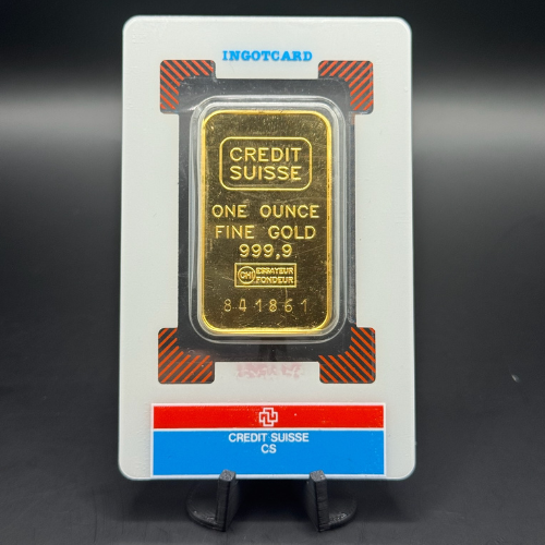 Gold one-ounce gold ingot labeled