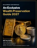 Cover of a book titled 'An Exclusive Wealth Preservation Guide 2027' with gold bars and stacked coins on a dark background.